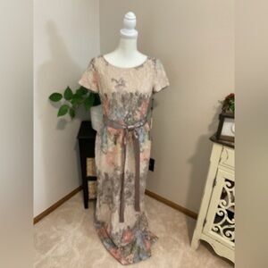 Adrianna Papell Pink Sheath Maxi Dress with Flutter Sleeves